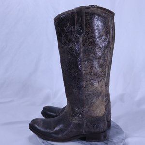 FRYE 77164 Melissa Button Brown Distressed Glazed Leather Pull On Riding Boots 6